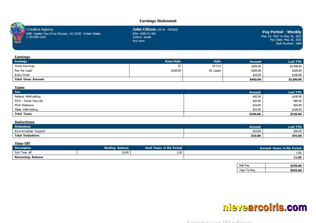 Creative company earning statement